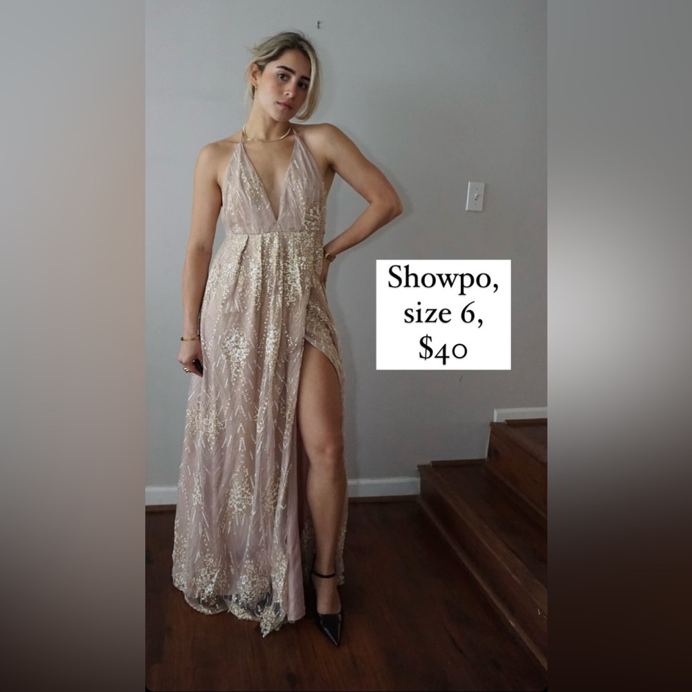 Showpo Champagne Maxi Formal Dress Size 6
